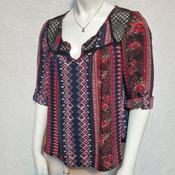 Rewind Patterned Top with Lace (S) - Picture 1 of 6